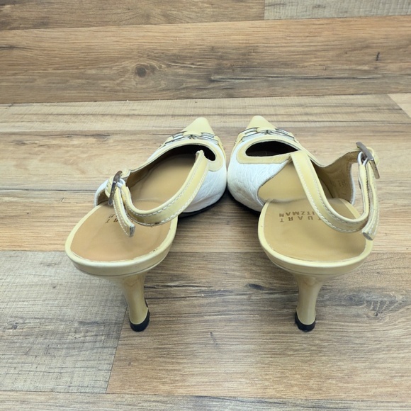 Stuart Weitzman AUTH size 6.5M Chic White and Tan Slingback Heels - Picture 7 of 8